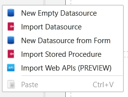 Picture showing Datasources options.
